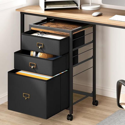 Garvee File Cabinet with 3 Drawers, Mobile Filing Cabinet Fits Letter Size or A4, Fabric Vertical File on Wheels, Home Office Small Under Desk Filing Storage Cabinets, Black