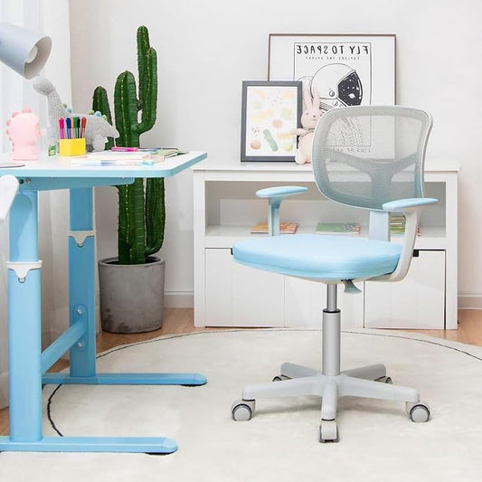 Kids Desk Chair, Height Adjustable Children Study Chair w/Lumbar Support, Swivel Mesh Seat, Universal Casters, Ergonomic Kids Task Chair for Boys Girls Aged 3-10, Home, School, Office(Blue)