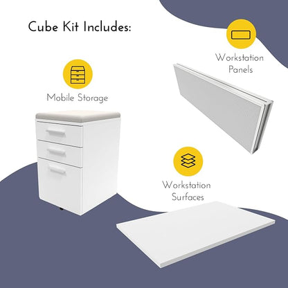 SUNLINE Office Cubicle Kit - Modular Office Furniture Kit with 7 Layout Options, Adjustable Panels and Mobile Storage, Easy-Assembly Desk System for Modern Workspaces - Grey