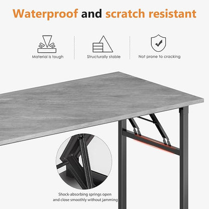 DlandHome Folding Desk Small Desk 31.5 inches Small Computer Desk for Home Office Folding Table Writing Table for Small Spaces No Assembly Required Grey & Black Frame