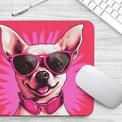 Pink Mousepad Glamour Dog Chihuahua Mouse Pad for Home Office Gaming Working Desk Computer Desktop Accessories Non-Slip Rubber Mousepad for Dog Lovers