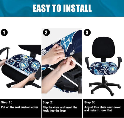Smiry Printed Office Computer Chair Seat Covers, Stretch Fit Universal Desk Rotating Chair Cover Washable Removable Seat Cushion Protectors - Midnight Blue