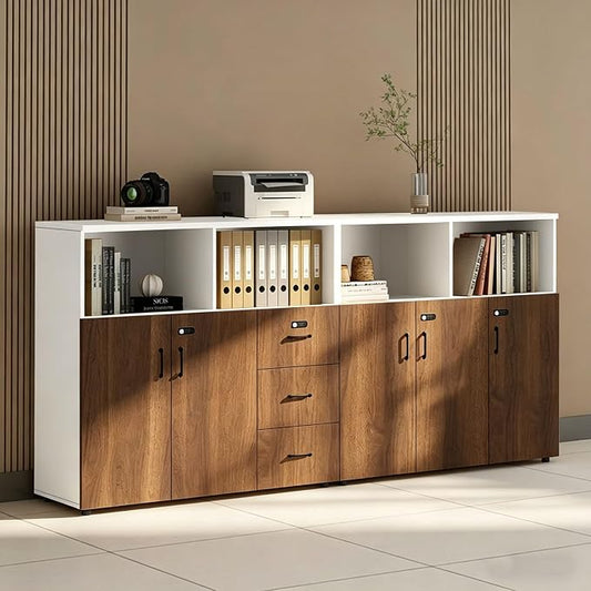 File Cabinet with Password Lock, Wood Lateral Filing Cabinet for Letter/A4 Files, 3 Drawer with Door, Printer Stand with Open Shelves for Home Office