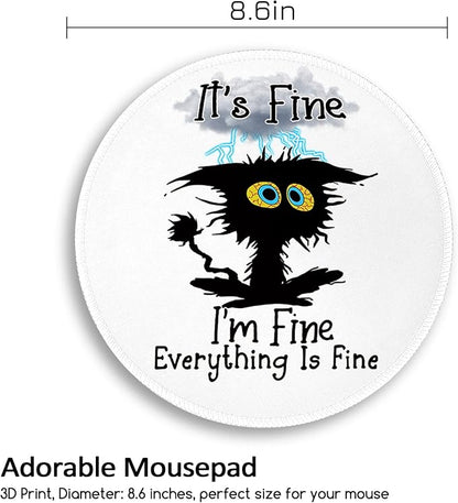 Black Cat Round Mouse Pad, Funny Small Mouse Pad with Non-Slip Rubber Base, Stitched Edge Mousepad for Desk Wireless Mouse, Gaming Mouse Mat for Computer Laptop Home Office Women, 8.6 x 8.6 Inch