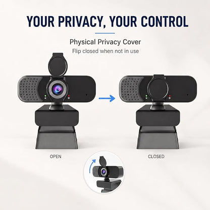 1080P Webcam with Microphone and Physical Privacy Cover, Noise Cancelling USB Web Camera, Auto Light Correction, Plug and Play, Wide Angle PC Camera for Zoom, Online Class, Laptop/Desktop