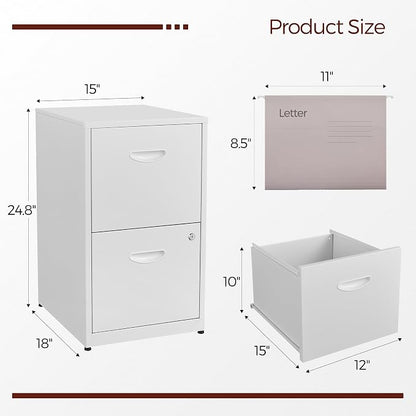 2 Drawer File Cabinet with Lock,White Metal Filing Cabinets,Vertical Locking File Cabinet Fit Hanging Files, Letter,File Box and A4 Documents(White)