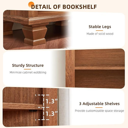SAVOR LIFE Narrow Brown Book Shelf, 70" Tall Skinny Bookshelf with Adjustable Shelves & Wooden Legs, Farmhouse Wood Bookcase w/5-Tier Open Storage, Free Standing Book Case for Office, Living Room