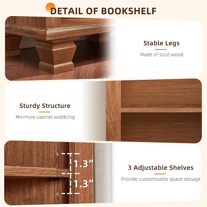 SAVOR LIFE 70" Tall Narrow Book Shelf, Wood Skinny Bookshelf with Adjustable Shelves & Wooden Legs, Farmhouse Bookcase w/5-Tier Storage, Free Standing Bookshlves for Office, Living Room, Brown, 2PCS