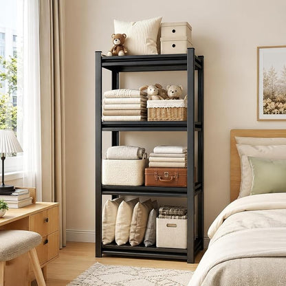 4 Tier Metal Bookshelf, Adjustable Tall Bookcase, Heavy Duty 2400 LBS Modern Deep Book Shelf, Bolt-Free Storage Shelves for Living Room, Home Office, Garage, 13.8" Wx 11.8" Dx 44.1" H