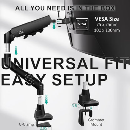 WALI Heavy Duty Single Monitor Arm for 17-49 Inch Flat Curved Ultrawide Screens, up to 33 Lbs, Adjustable Single Monitor Desk Mount for Home Office Gaming, VESA 75/100mm (GSM001XLN), Black