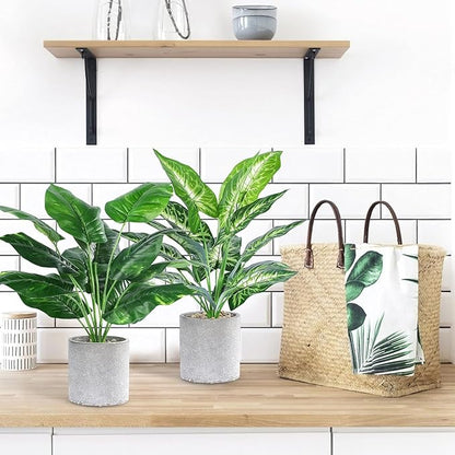 JC nateva 2pcs 16" Fake Plants Artificial Plants Tropical Faux Plants Indoor for Bathroom Kitchen Office Home Sage Green Decor
