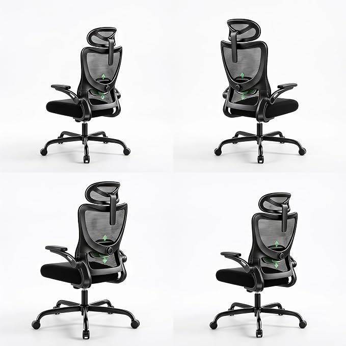 Marsail Ergonomic Office Chair with 3D Armrests, Pack of 4 | Office Desk Chair with High Back Mesh, Adjustable Lumbar Support, Rolling Work Swivel Task Chairs with Wheel, Headrest, home