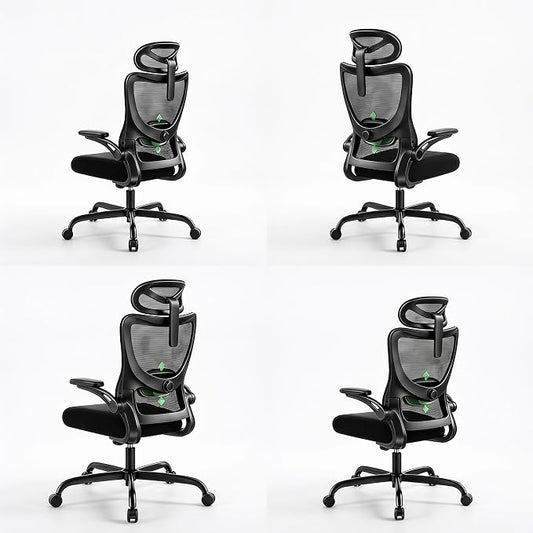 Marsail Ergonomic Office Chair with 3D Armrests, Pack of 4 | Office Desk Chair with High Back Mesh, Adjustable Lumbar Support, Rolling Work Swivel Task Chairs with Wheel, Headrest, home