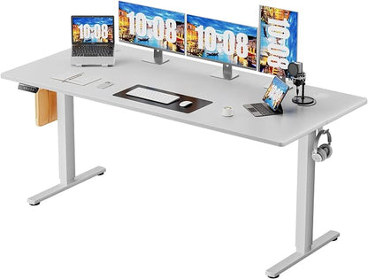 Sweetcrispy 63 Inch Electric Standing Desk, Height Adjustable Sit Stand Up Desk, Computer Workstation Home Office Gaming Rising Table with Memory Preset Splice Board, White