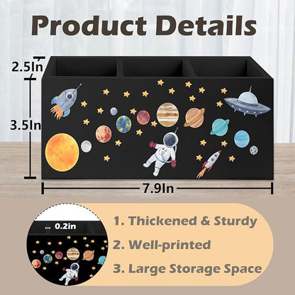 Outer Space Decor Wooden Pen Pencil Holder for Desk, Astronaut Space Themed Bedroom Decor Gift for Kids, The Solar System Wood Makeup Brush Toothbrush Holder Organizer for Library Bedroom