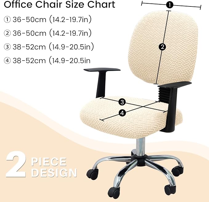 MIFXIN Computer Office Chair Cover Stretch Elastic Slipcover 2 Piece Stretchable Jacquard Computer Chair Seat Covers Furniture Protector for Office Home, Only Covers NO Chair (Beige)