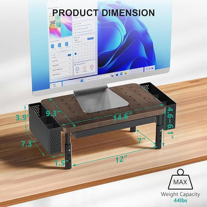 WALI Plastic Computer Monitor Stand with Storage, Desk Organizer with Drawer and Pen Holder, Desk Monitor Riser 3 Height Adjustable, Laptop Riser for Computer, Laptop, Printer(PTT003-C), 1 Pack, Brown