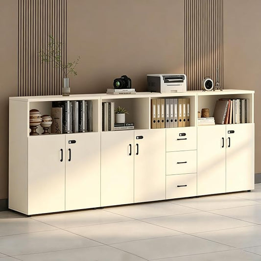 File Cabinet with Password Lock, Wood Lateral Filing Cabinet for Letter/A4 Files, 3 Drawer with Door, Printer Stand with Open Shelves for Home Office