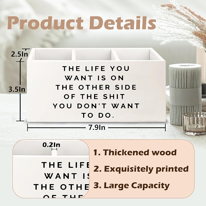 Inspirational Gifts Wooden Pen Pencil Holder for Office Desk Accessories, Motivational Gifts for Women, Inspirational Quote Makeup Brush Toothbrush Holder Organizer