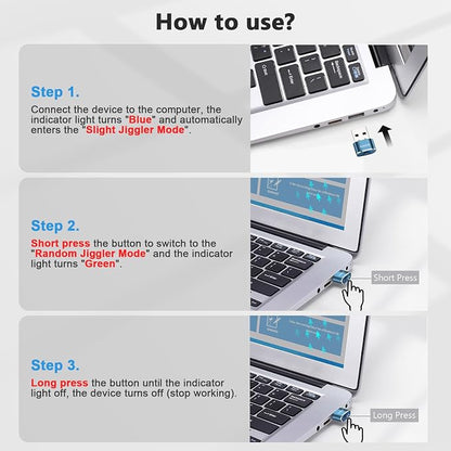 AUEDROT Mouse Jiggler Undetectable Jiggers USB Mover with Switch Button,Automatic Wiggler 2 Jiggle Modes,Mouse Device,Plug & Play,Keep Computer/Laptop Awake,Blue