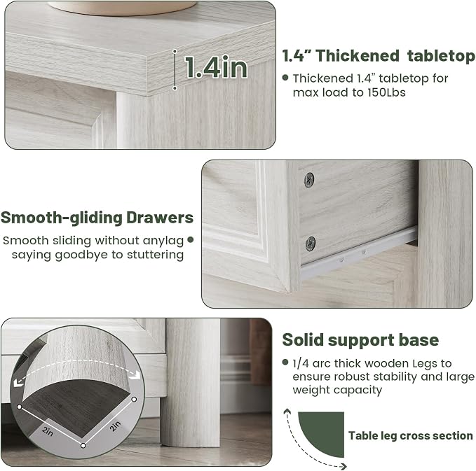 Standifurno White Night Stand with Drawers, Rustic Washed White Nightstand, Farmhouse Bed Side Table for Bedroom, Bedside End Table for Living Room, Bedroom Furniture, Large Storage Wood Nightstand