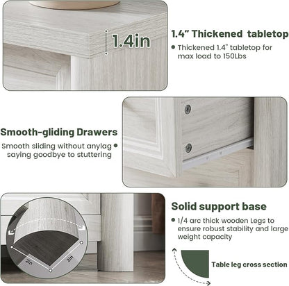 Standifurno White Night Stand with Drawers, Rustic Washed White Nightstand, Farmhouse Bed Side Table for Bedroom, Bedside End Table for Living Room, Bedroom Furniture, Large Storage Wood Nightstand