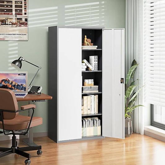 Letaya Metal Garage Storage Cabinets with Lock Door and Adjustable Shelves, Steel Tool Cabinets for Home,Office,Warehouse Organisieren (Gery White, 72" H)