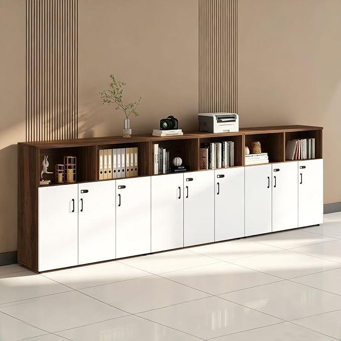 File Cabinet with Password Lock, Wood Lateral Filing Cabinet for Letter/A4 Files, 3 Drawer with Door, Printer Stand with Open Shelves for Home Office