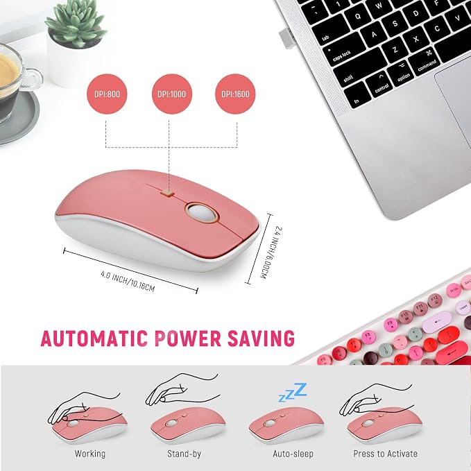 Wireless Keyboard and Mouse Combo - Cute Colorful Keyboard and Mouse, Retro Typewriter Keyboard with 2.4GHz Plug & Play, for Windows 11/10/7, Laptop, PC (White Color)