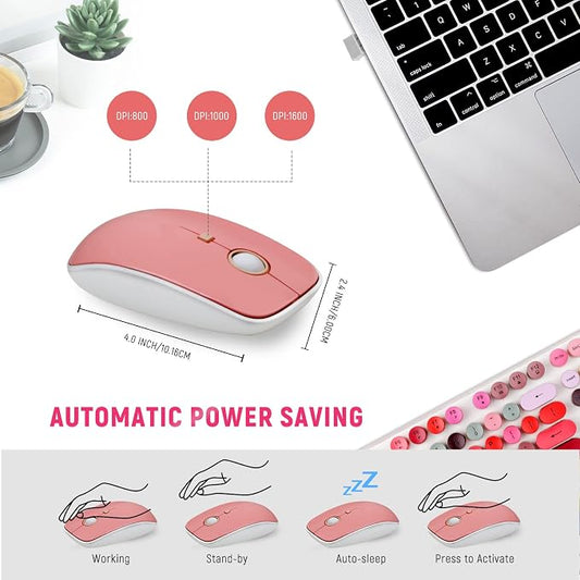 Wireless Keyboard and Mouse Combo - Cute Colorful Keyboard and Mouse, Retro Typewriter Keyboard with 2.4GHz Plug & Play, for Windows 11/10/7, Laptop, PC (White Color)