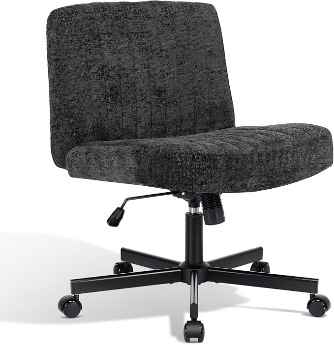 Convertible Base Criss Cross Chair with Pocket Springs & Thicker and Wider Cushions, Armless Legged Office Chair Relieves Back Pain, Swivel Vanity Chair for Living Room/Office, Black