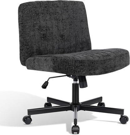 Convertible Base Criss Cross Chair with Pocket Springs & Thicker and Wider Cushions, Armless Legged Office Chair Relieves Back Pain, Swivel Vanity Chair for Living Room/Office, Black