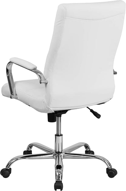EMMA + OLIVER Faux Leather High-Back Swivel Home Office Desk Chair with Wheels, Padded Seat, and Armrests, Adjustable Height Multipurpose Office Chair, White/Chrome