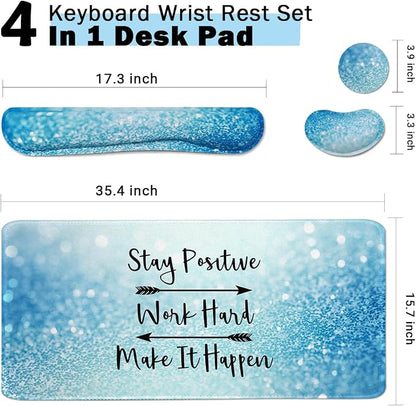 Large Mouse Pad and Keyboard Wrist Rest, Desk Pad for Keyboard and Mouse, 4-in-1 Large Gaming Mouse Pad with Wrist Support for Home Office Study Game-Stay Positive