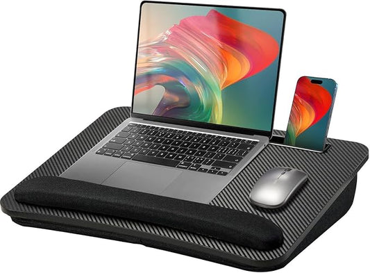 HUANUO Laptop Lap Desk - Portable Lap Desk with Pillow Cushion, Fits up to 15.6 inch Laptop, with Anti-Slip Strip & Storage Function for Home Office Students Use as Computer Laptop Stand- Black
