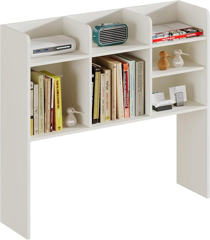 ChooChoo Desktop Bookshelf with Lights, Wood Desk Hutch Organizer with 7 Shelves for Computer Desk, Desktop Shelf Bookshelf Storage for College Dorm Office Home, White