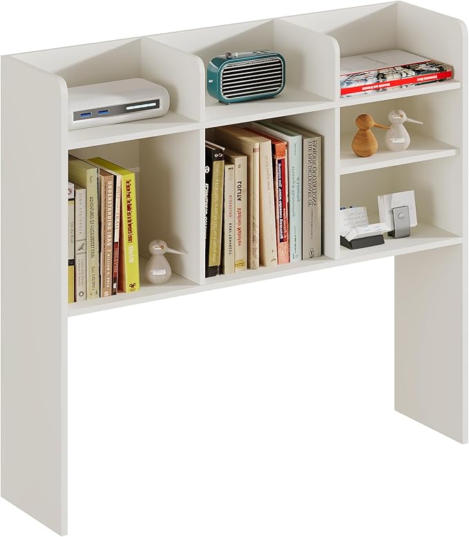 ChooChoo Desktop Bookshelf, Wood Desk Hutch Organizer with 7 Shelves for Computer Desk, Desktop Shelf Bookshelf Storage for College Dorm Office Home, White