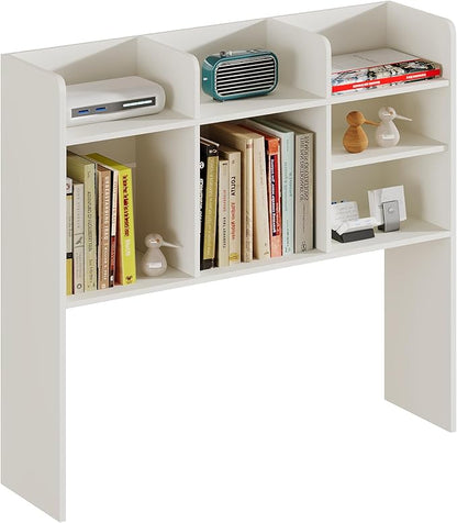 ChooChoo Desktop Bookshelf, Wood Desk Hutch Organizer with 7 Shelves for Computer Desk, Desktop Shelf Bookshelf Storage for College Dorm Office Home, White