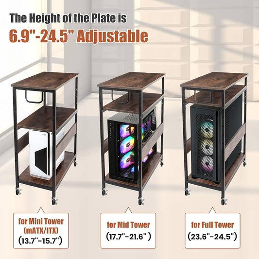 TooCust Extra Large Height Adjustable Computer Tower Stand, Computer & Machine Carts, PC Tower Stand, Printer Stands with Steel Wheels, Holds Up to 110 lbs (Fits 11" D x 22" W x 24.5" H Towers)