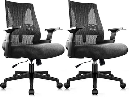 CLATINA 500lbs Big and Tall Office Chair Heavy Duty Mesh Ergonomic Computer Chairs with Adjustable Lumbar Support and Wide Comfy Seat for Home Office Conference Heavy People, Black, 2 Pack