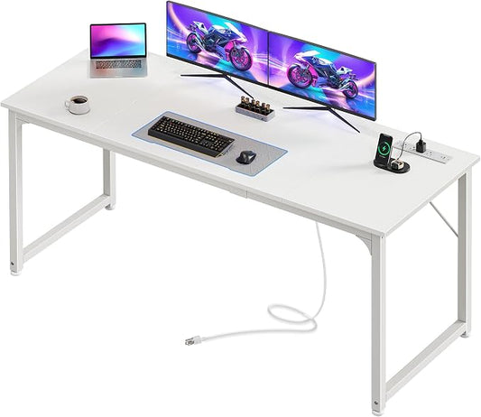 PRAISUN 63 X 24 Inch Office Computer Desk with Power Outlets and USB-C Port, Larger and Longer Gaming Desk, for Home Office, Study, Writing Work from Home Table, Metal Frame, Rustic Brown