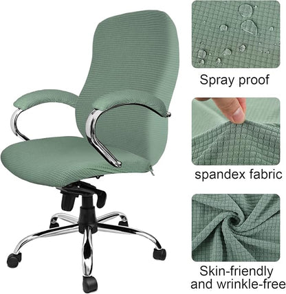 Tatuo 3 Pcs Computer Office Chair Cover Universal Rotating Chair Slipcovers Protector Removable Washable Office Armrest Covers with Zipper for High Back Seat Backrest(L,Waffle,Green)