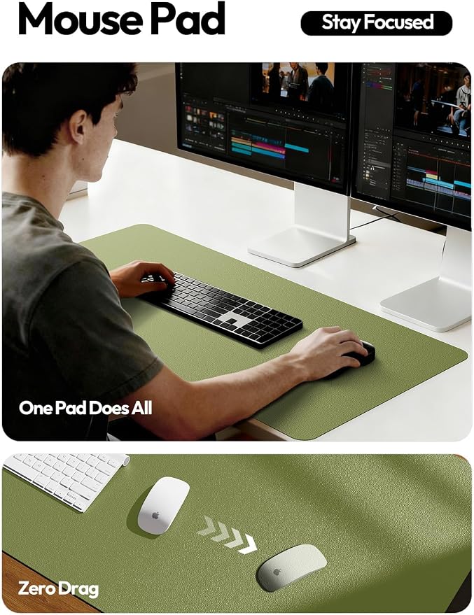 YSAGi Leather Desk Protector, Office Mat, Large Mouse Mat, Non-Slip PU Leather Blotter, Laptop Desk Mat, Waterproof Writing Pad for Office and Home(Green, 63" x 24")