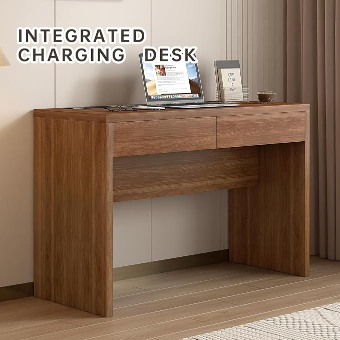 Computer Desk with Charging Station, 47 Inch Industrial Writing Desk with Outlets & Type-C/USB Ports, Home Office Desk with 2 Drawers & File Storage, Rustic Brown Study Table Executive Workstation