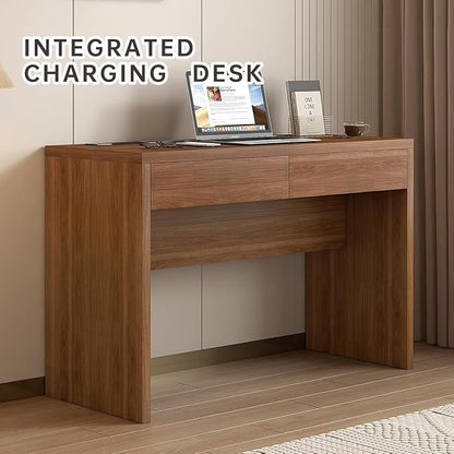 Computer Desk with Charging Station, 47 Inch Industrial Writing Desk with Outlets & Type-C/USB Ports, Home Office Desk with 2 Drawers & File Storage, Rustic Brown Study Table Executive Workstation
