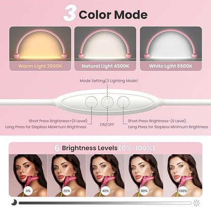 Yokilly Arc Half Moon Light: 16" Half Moon Light with Foldable Bracket for Desk Salon Table Use - No Flicker & Shadow-Free Desk Lamp with Stepless Brightness 3000-6500K for Manicurist Nail Tech