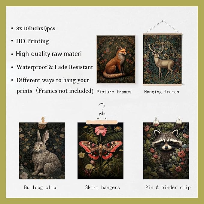 Dark Cottagecore Room Decor Aesthetic, Cottagecore Core Wall Decor, Forest Botanical Wall Art Canvas Prints, Fairycore Decor, Nature Mushroom Posters Vintage Animal Pictures for Bedroom, UNFRAMED
