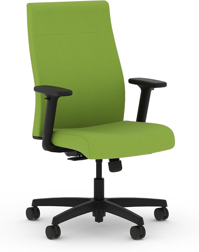 HON Ignition 2.0 Ergonomic Office Chair with Adjustable Arms, Standard Synchro‑Tilt Recline, Upholstered Desk and Computer Chair for Home Office or Workstation, Black Frame, Pear