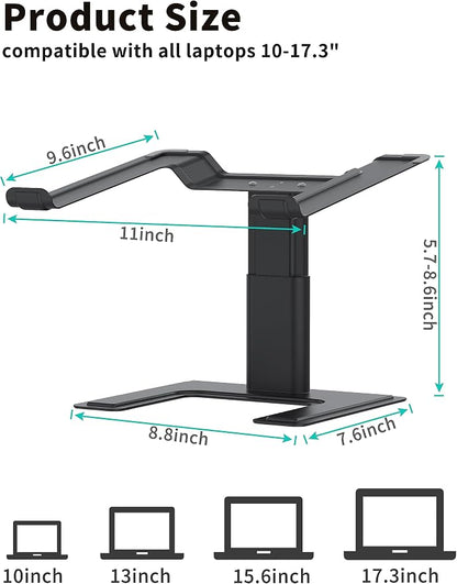 ALASHI Laptop Stand for Desk, Computer Stand Adjustable Height, Ergonomic Notebook Laptop Riser, Aluminum Metal Holder Compatible with 10 to 17.3 Inches Notebook PC Computer, Black