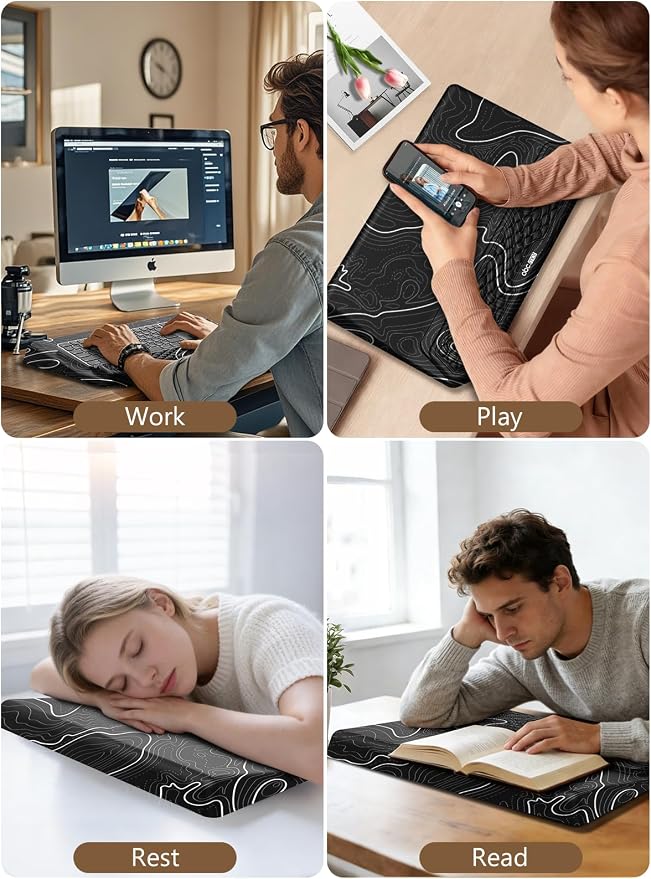 2-in-1 Ergonomic Keyboard Stand with Wrist Rest, Comfy Keyboard Riser Holder with Massage Design, Black Topographic